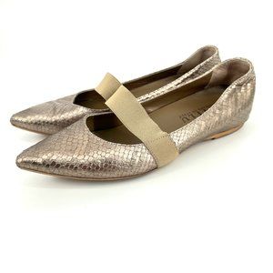 Anyi Lu Size 6.5 (36.5) Dora Pointed Toe Snake Skin Metallic Leather Flats Shoes